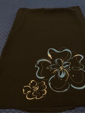 August Max Black Skirt with Blue and Gold Floral Print